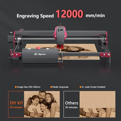 AlgoLaser DIY KIT 5W Laser Engraver, Support WIFI and Emergency Stop, 12000mm/min Speed Laser Engraving Machine, 0.04x0.09mm Laser Spot Laser - WoodArtSupply