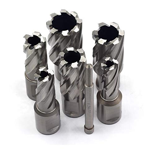 OSCARBIDE Annular Cutter Set 7 Pieces 3/4" Weldon Shank 1"Cutting Depth,1/2 to 1-1/16 inch Diameter,2 Flats Annular Cutters HSS Mag Drill Bits Kit OSCARBIDE