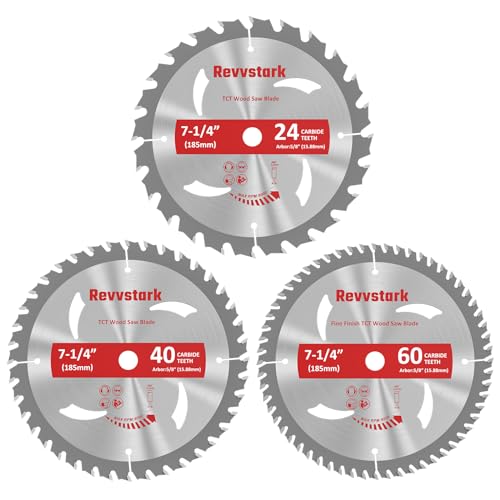 3-Pack Combo 7-1/4 Inch 24T&40T&60T with 5/8 Inch Arbor, Carbide 24T Framing, 40T Ripping & Crosscutting, 60T Finish Carbide Circular Saw Blade for Revvstark
