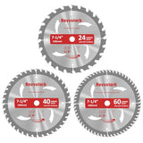 3-Pack Combo 7-1/4 Inch 24T&40T&60T with 5/8 Inch Arbor, Carbide 24T Framing, 40T Ripping & Crosscutting, 60T Finish Carbide Circular Saw Blade for Revvstark