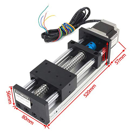 RATTMMOTOR EBX1605 400mm / 15.75" CNC Linear Stage Actuator, Double Optical Axis Linear Slide Rail and 1605 Ball Screw CNC Linear Motion Rail Guide RATTMMOTOR