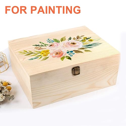 Large Unfinished Wooden Box with Hinged Lid Unfinished Wooden Storage Box 10.6 x 8 x 5.7 Inch Wood Box Unfinished Large Keepsake Box for Jewelry, Art - WoodArtSupply