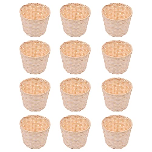 Zerodeko 12 PCS Miniature Artifical Wood Woven Baskets, Mini Woven Baskets Party Favor, Mini Woven Baskets Without Handles for Home Office Table Zerodeko