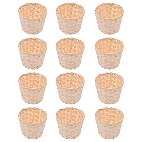 Zerodeko 12 PCS Miniature Artifical Wood Woven Baskets, Mini Woven Baskets Party Favor, Mini Woven Baskets Without Handles for Home Office Table - WoodArtSupply