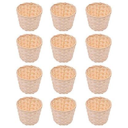 Zerodeko 12 PCS Miniature Artifical Wood Woven Baskets, Mini Woven Baskets Party Favor, Mini Woven Baskets Without Handles for Home Office Table - WoodArtSupply