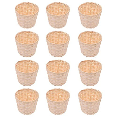 Zerodeko 12 PCS Miniature Artifical Wood Woven Baskets, Mini Woven Baskets Party Favor, Mini Woven Baskets Without Handles for Home Office Table