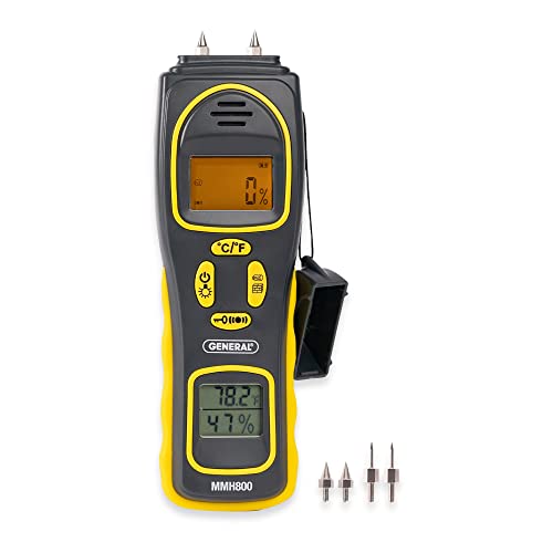 General Tools 4-in-1 Pin/Pinless Combo Moisture Meter #MMH800 - Pin/Pinless Combo Mold Detector for Home - Dual LCD Display & Audible Alarm - WoodArtSupply