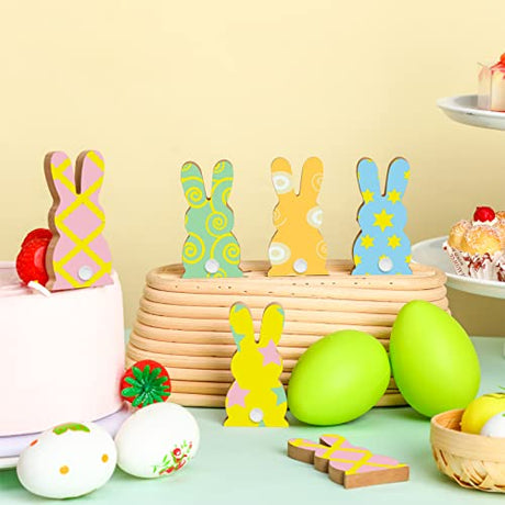 Gerrii 20 Pcs Easter Wooden Bunny Cutouts Unfinished Peep Bunny Table Wooden Signs with 22 White Felt Balls, Blank Bunny Wood Shaped Craft Tags, 30 Gerrii