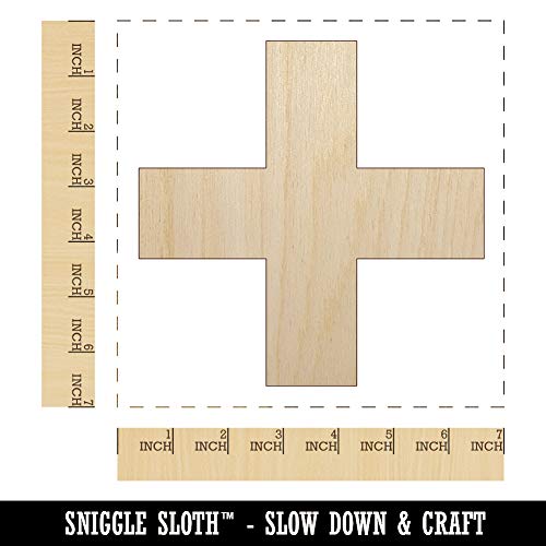Plus Sign Solid Unfinished Wood Shape Piece Cutout for DIY Craft Projects - 1/4 Inch Thick - 6.25 Inch Size Sniggle Sloth
