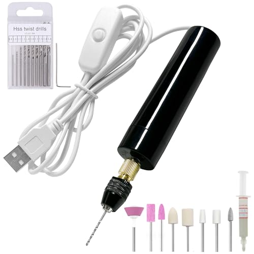 Anlan-angel Electric Resin Drill Set,Multi-Purpose Pin Vise Hand Drill with 9PCS Twist Drill Bits Sand Drills Resin Supplies for Resin,Wood,Keychain Anlan-angel