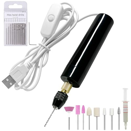 Anlan-angel Electric Resin Drill Set,Multi-Purpose Pin Vise Hand Drill with 9PCS Twist Drill Bits Sand Drills Resin Supplies for Resin,Wood,Keychain Anlan-angel