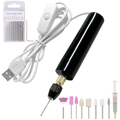 Anlan-angel Electric Resin Drill Set,Multi-Purpose Pin Vise Hand Drill with 9PCS Twist Drill Bits Sand Drills Resin Supplies for Resin,Wood,Keychain