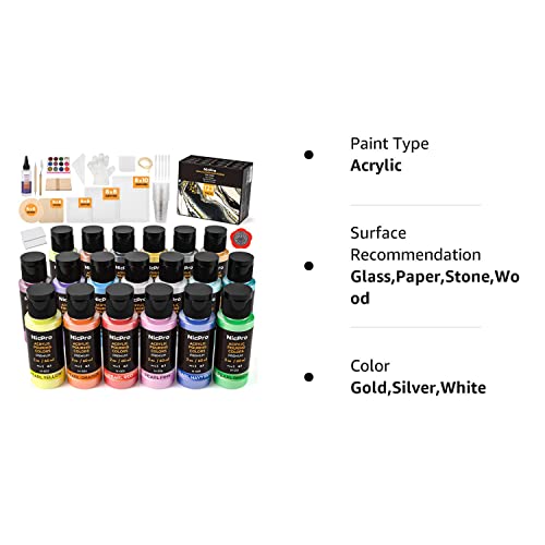 Nicpro 123 Pack Metallic Acrylic Pouring Paint Set, 19 Colors (2oz / 60ml bottle) Ready to Pour Acrylic Paint Supplies & Pre-Mix High Flow for Canvas - WoodArtSupply