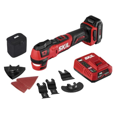 SKIL PWRCore 12 Brushless 12V Oscillating Tool Kit with 40pcs Accessories, Includes 2.0Ah Lithium Battery and PWRJump Charger - OS592702, Red Skil