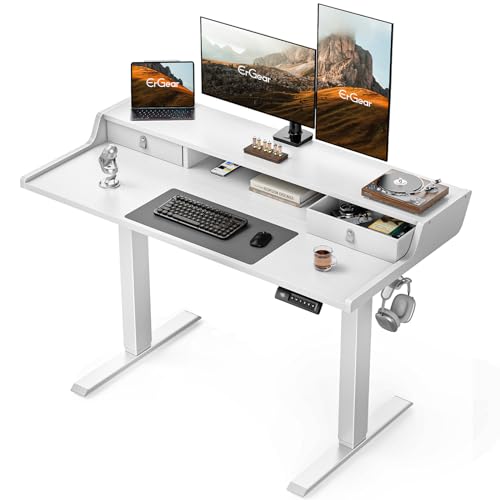 ErGear Electric Standing Desk with Drawers, 48″ x 24″ Gaming Desk with Monitor Stand, C-Clamp Mount Compatible, Home Office Height-Adjustable Desk ErGear