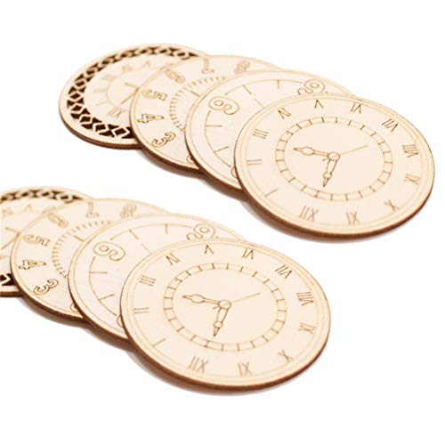 Amosfun Unfinished Wood Cutouts Natural Clock Wood Pieces for DIY Craft Decorations Children's Party Decoration 8 Pcs Amosfun