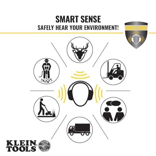 Klein Tools AESEM1S Smart Sense Electronic Hearing Protection Safety Earmuff with Bluetooth & Situational Awareness, NRR 23dB, 25hr Runtime - WoodArtSupply