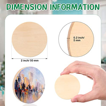 50 PCS 2 Inch Natural Wood Slices 0.2 Inch Unfinished Round Wooden Discs Wooden Circle Wooden Tag Thick Wood Blank for DIY Arts Crafts Projects