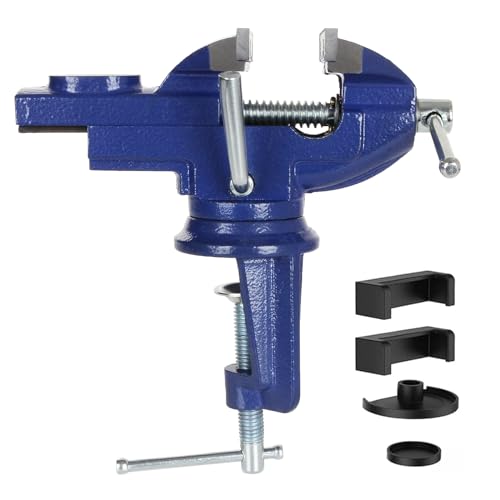 ABuff Universal Table Vise 2-1/2 Inch, Blue 360° Swivel Vise with Table Clamp＆Jaw Covers, Heavy Duty Repair Tools Table Vise, Durable Vice for - WoodArtSupply