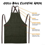 Under NY Sky Essential Army Green Apron – Cross-Back with Durable Twill and Leather Reinforcement – Adjustable for Men and Women – Pro Chef, Tattoo Under NY Sky
