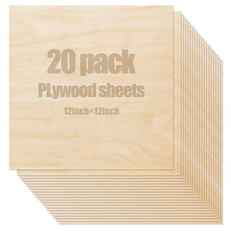 20 Pack Basswood Sheets for Crafts - 12 x 12 x 1/16 Inch - Wood Sheets Plywood Sheets with Smooth Surfaces - Crafts Wood Perfect for Architectural YEXEXINM