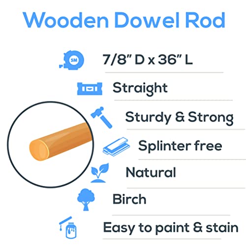 Dowel Rods Wood Sticks Wooden Dowel Rods - 7/8 x 36 Inch Unfinished Hardwood Sticks - for Crafts and DIYers - 2 Pieces by Woodpeckers Woodpeckers