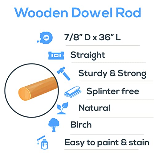 Dowel Rods Wood Sticks Wooden Dowel Rods - 7/8 x 36 Inch Unfinished Hardwood Sticks - for Crafts and DIYers - 2 Pieces by Woodpeckers