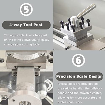 INTSUPERMAI Metal Lathe 8"X24" Mini Metal Lathe 1100W Benchtop Metal Lathe Inch Thread Wood Metal Lathe Variable Speed Lathe - WoodArtSupply