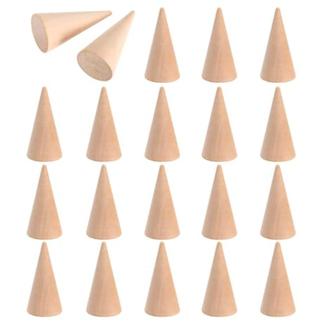 IMIKEYA 20Pcs Natural Wood Cone Unfinished Christmas Tree Ring Holders Unpainted Cone Wood Jewelry Display DIY Craft Wooden Cone for DIY Projects IMIKEYA