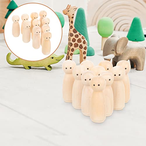 Tofficu 10pcs Wooden Peg Dolls Unfinished Wooden People Unpainted Puppet Blank Natural Wood Doll Marionette Bodies Miniature Family Figures for DIY Tofficu