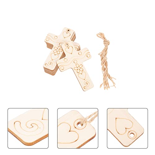 Sewroro 50 Sets Unfinished Wood Cutout DIY Cross Shaped Wood Pieces Blank Wood Cross with Hemp Ropes for DIY Projects Crafts Xmas Tree Hanging Sewroro