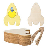 Rocket Wooden Outer Space Wood with Twines Art Unfinished Ornaments for Wedding Birthday Theme of Universe Party Decoration 20Pcs Zontween