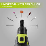 12V Cordless Rotary Tool Kit, 7 speeds, 77 Accessories, 2 attachments, Flex Shaft, Universal keyless chuck,1 hour Quick Charging, for Cutting, SnapFresh