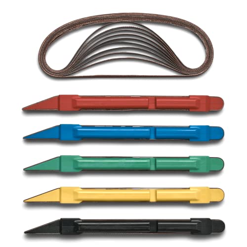 5 Piece Sanding Detailer Set with 2 Extra Replacement Belts Per Stick, 5 Grits 120, 240, 320, 400 & 500 Grit Made in The USA for Sanding Wood, Metal SANDING DETAILER