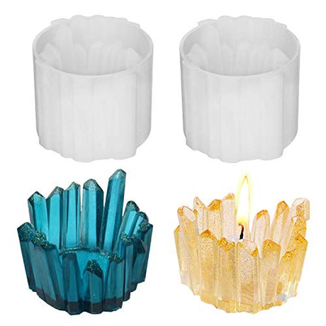 ResinWorld 2 Pack Tea Light Candle Holder Mold + Faceted Ring Cone Resin Mold Silicone, Diamond Shaped Ring Holder Molds for Resin Casting ResinWorld