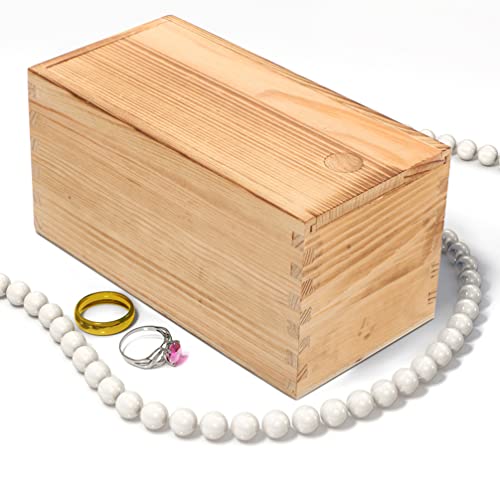 SEWACC 2pcs Unfinished Wooden Box with Slide Lid Blank Wood Box Case Jewelry Box Container for Arts Crafts Hobbies Sewing Keepsakes SEWACC