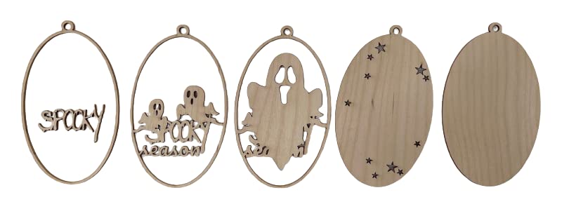 Halloween Spooky Ghost Oval Sign 6 Pieces Laser Cut Out Unfinished RND4 - WoodArtSupply