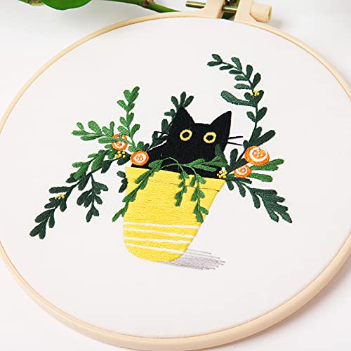 REEWISLY 4 pcs of Embroidery Starter kit with Patterns and Instructions, DIY Adult Beginner Cross Stitch Kits, Including 2 Plastic Embroidery Rings, REEWISLY