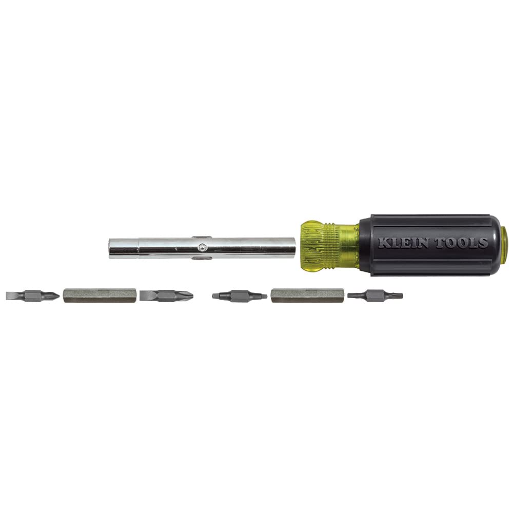 Klein Tools 32500 11-in-1 Screwdriver / Nut Driver Set, 8 Bits (Phillips, Slotted, Torx, Square), 3 Nut Driver Sizes, Cushion Grip Handle - WoodArtSupply