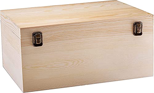 GADGETWIZ 14" x 10" x 6.5"- Large Wooden Box with Hinged Lid - Unfinished Wood Box - Pine Wood Boxes for Crafts - Wooden Storage Box - DIY Memory Box