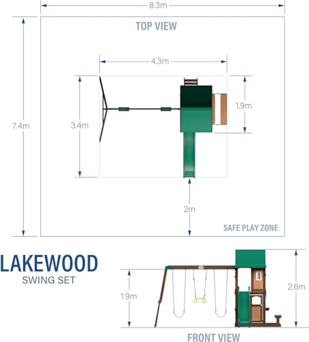 Backyard Discovery Lakewood Cedar Wood Swing Set, Covered Upper Deck with White Trim Window, Slide with Rails, Lower Fort Area with Door and Attached - WoodArtSupply