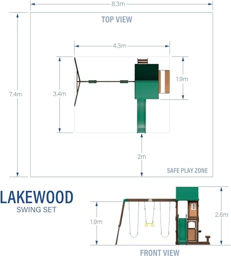 Backyard Discovery Lakewood Cedar Wood Swing Set, Covered Upper Deck with White Trim Window, Slide with Rails, Lower Fort Area with Door and Attached Backyard Discovery