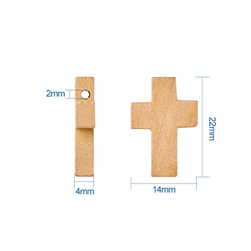 KISSITTY 50Pcs 7/8" x 5/9" Natural Unfinished Wood Cross Pendants Beads 22x14mm for Crafts & DIY Jewelry Projects KISSITTY