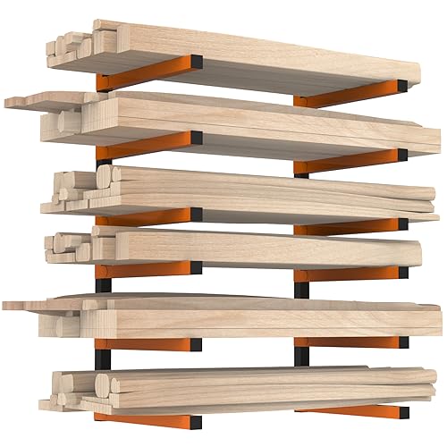 smusei 4 Pack Lumber Storage Rack 3 Level Wall Mount Wood Rack Organizer Overhead Lumber Wood Storage Metal Rack for Garage Shop Indoor Outdoor - WoodArtSupply