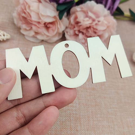 20pcs Mom Wood Cutouts DIY Crafts Mother's Day Unfinished Wooden Gift Tags Ornaments for Happy Mother's Day Birthday Party Decoration JANOU