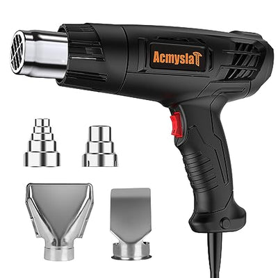 AcmyslaT Heat Gun 1800W Heavy Duty Soldering Hot Air Gun Variable Temperature Settings 572℉~932℉ (300℃-500℃) with 4 Heat Gun Attachment Nozzles Kit