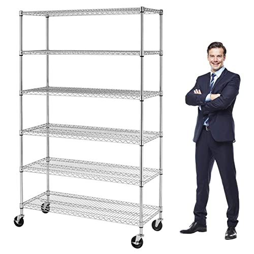 YRLLENSDAN 6000Lbs Capacity Adjustable Storage Shelves Heavy Duty Shelving Unit 6 Tier Metal Shelving with Wheels NSF Wire Shelving (48" W x 18" D x - WoodArtSupply