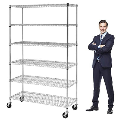 YRLLENSDAN 6000Lbs Capacity Adjustable Storage Shelves Heavy Duty Shelving Unit 6 Tier Metal Shelving with Wheels NSF Wire Shelving (48" W x 18" D x