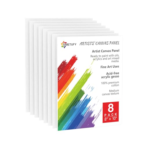 8 Pack 8x10 Inch Canvases for Painting, Blank Canvas Boards for Painting-Gesso Primed Acid-Free 100% Cotton Canvas Panels for Acrylics Oil Watercolor Simetufy