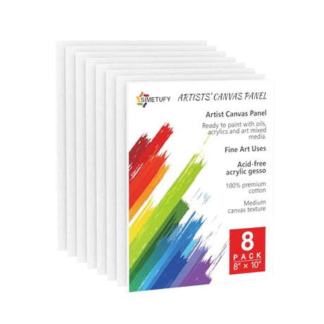 8 Pack 8x10 Inch Canvases for Painting, Blank Canvas Boards for Painting-Gesso Primed Acid-Free 100% Cotton Canvas Panels for Acrylics Oil Watercolor Simetufy